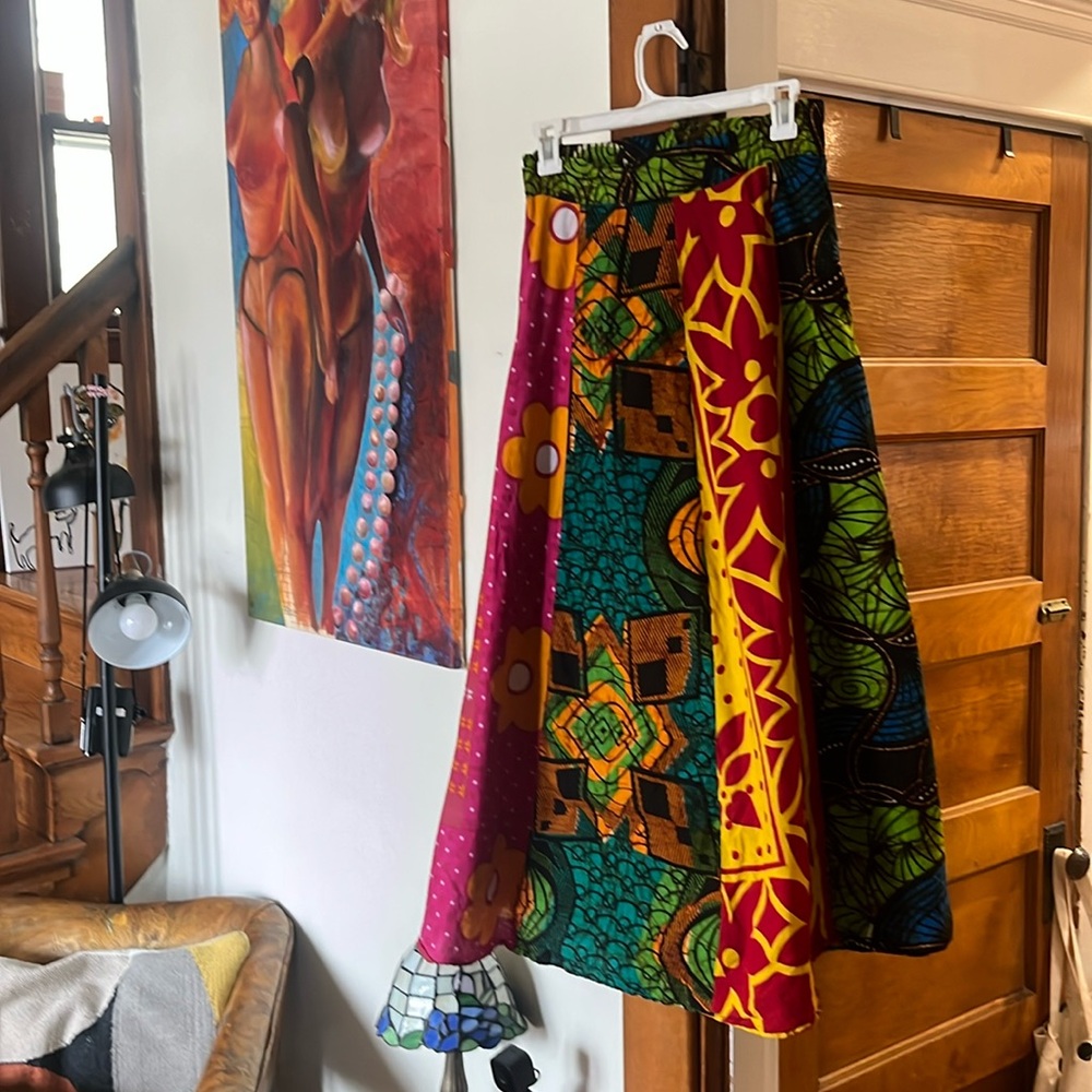 Bold colorful handmade midi circle skirt bohemian and ready for festivals